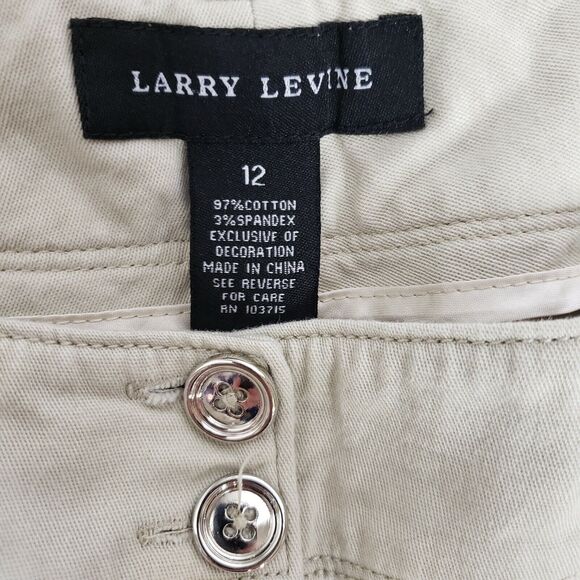 Larry Levine Womens Pants Size 12 Khaki Cropped Capri Cuffed Mid Rise Stretch - Picture 7 of 9